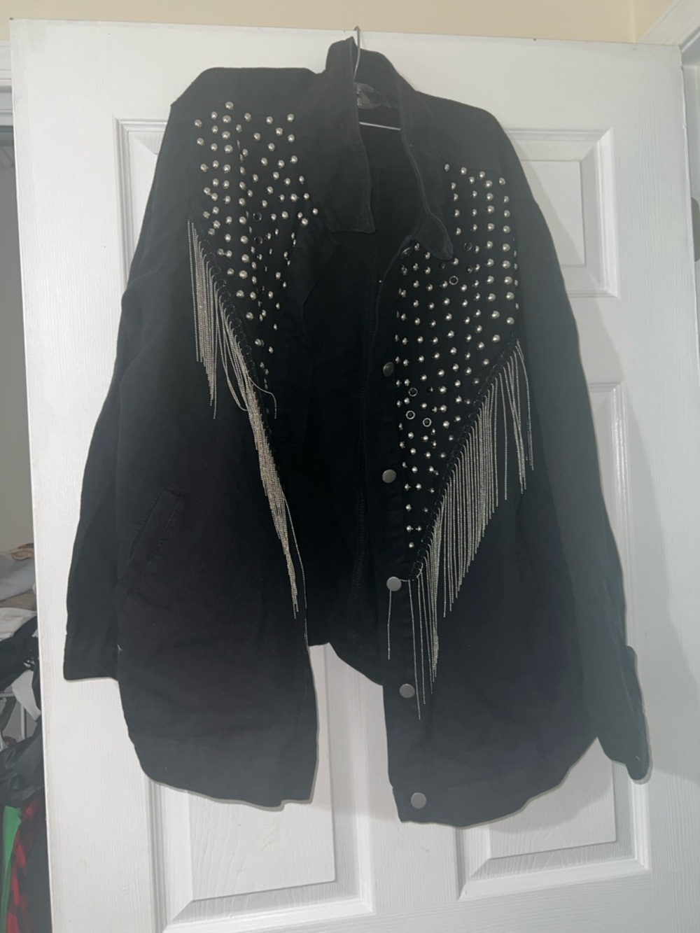 Black Stud & Fringe denim Women's Jacket - Fashion-Forward Coat